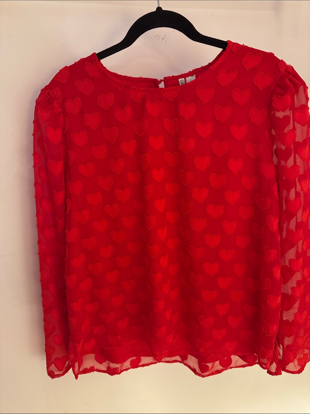 NWT Cato Red Heart-Appliqué Sheer Top